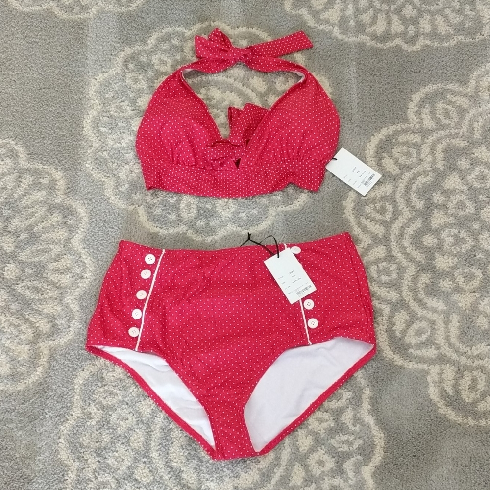 Unique Swim Red and White Polkadot Bikini, XXL
